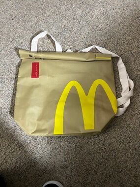 McDonald's Yellow Logo Gold Roll-Top Back Pack Messenger Bag with Cream Strap